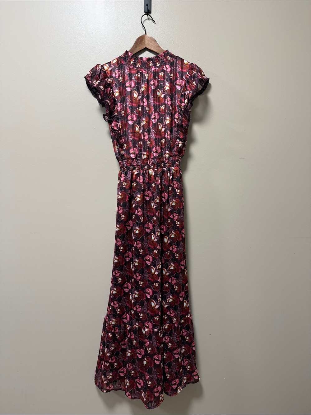 Lost + Wander Pink Floral Maxi Dress with Smocked Waist
